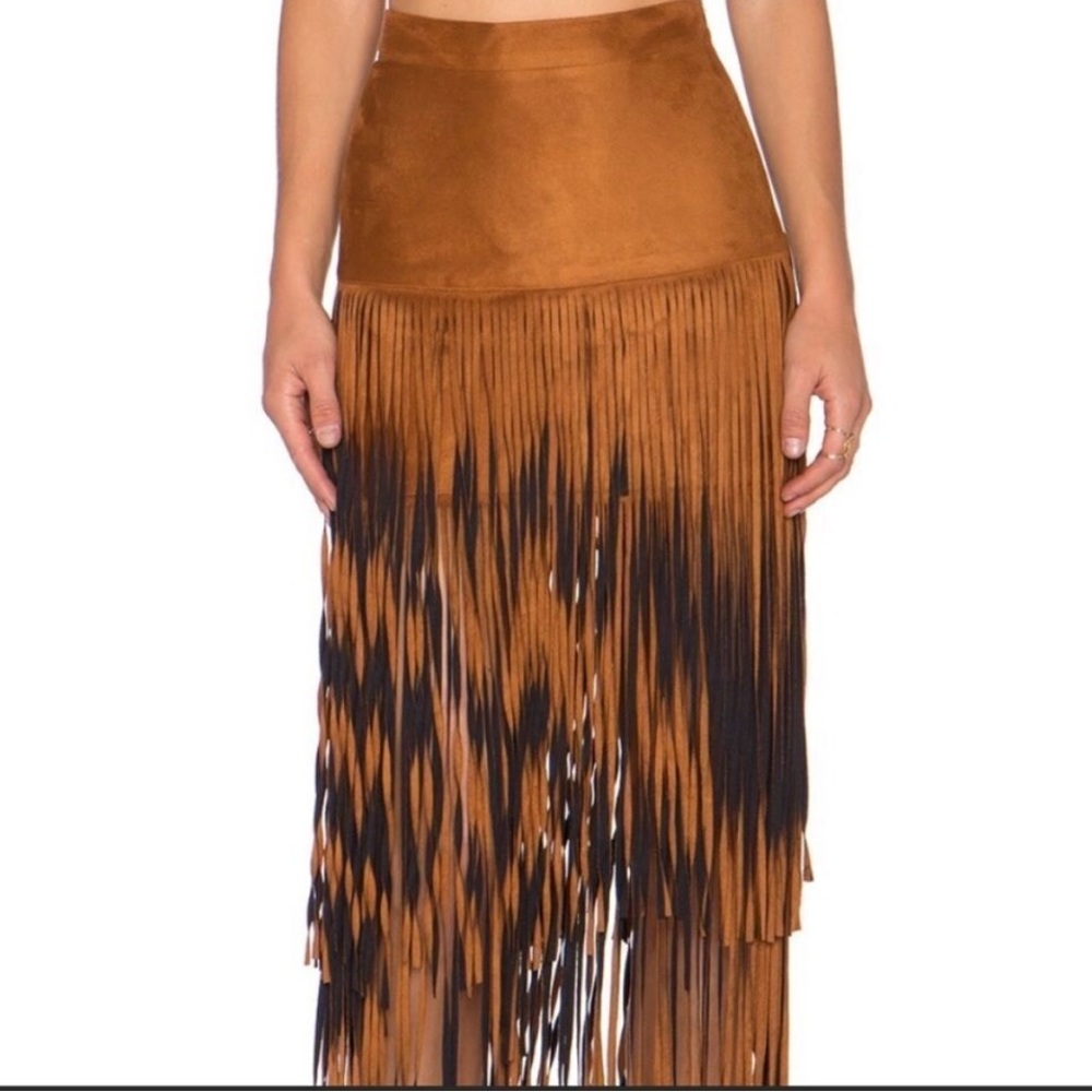 RAGA Asymmetrical Fringe Skirt in Brown and Black - Picture 1 of 3